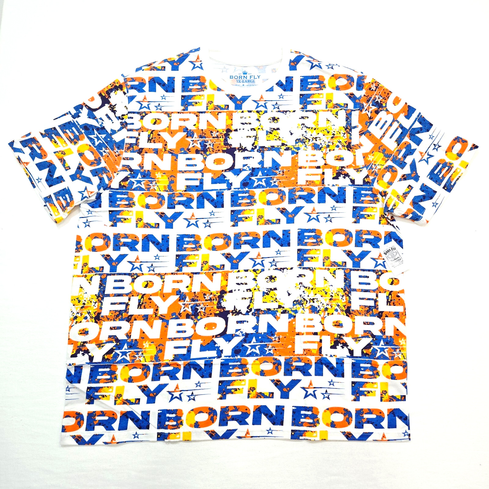 Born Fly Men’s Big & Tall T-Shirt Blue Yellow Orange White Design Graphic TShirt