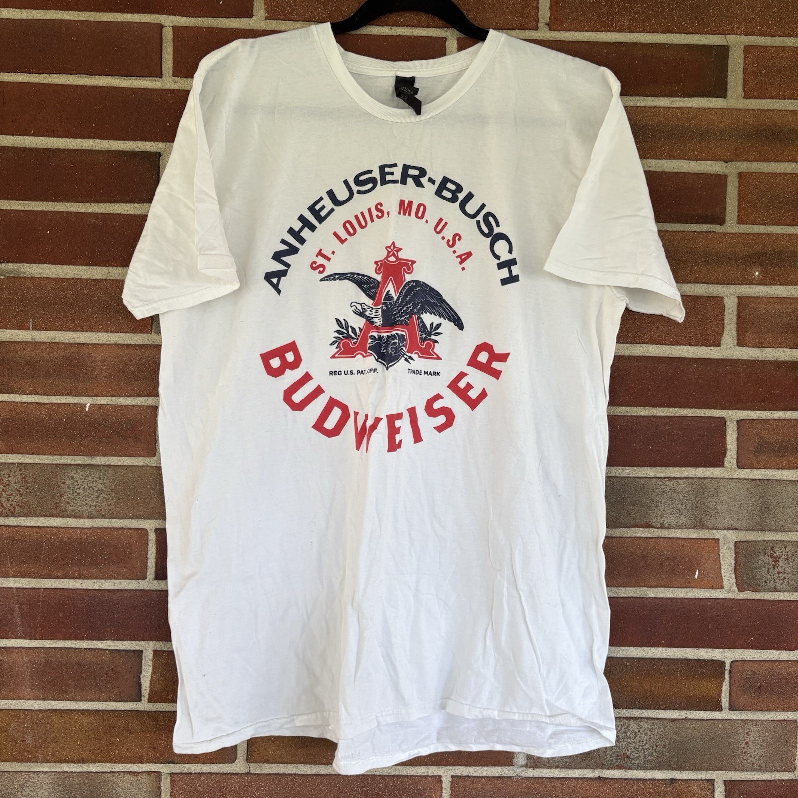 Anheuser Busch Budweiser Logo Graphic T-Shirt Red White Blue Sz XL A3005