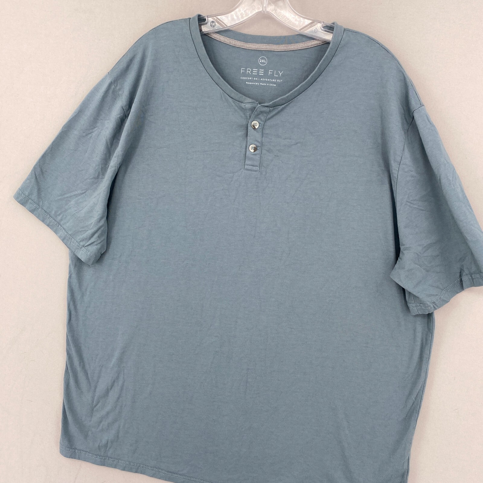 Free Fly Henley Short Sleeve Shirt Mens 2XL Blue Bamboo Cotton Casual Athletic