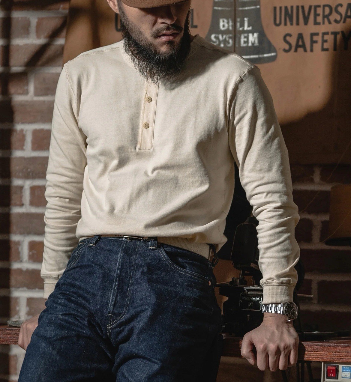 Vintage Long Sleeve Henley Shirt – Apricot M