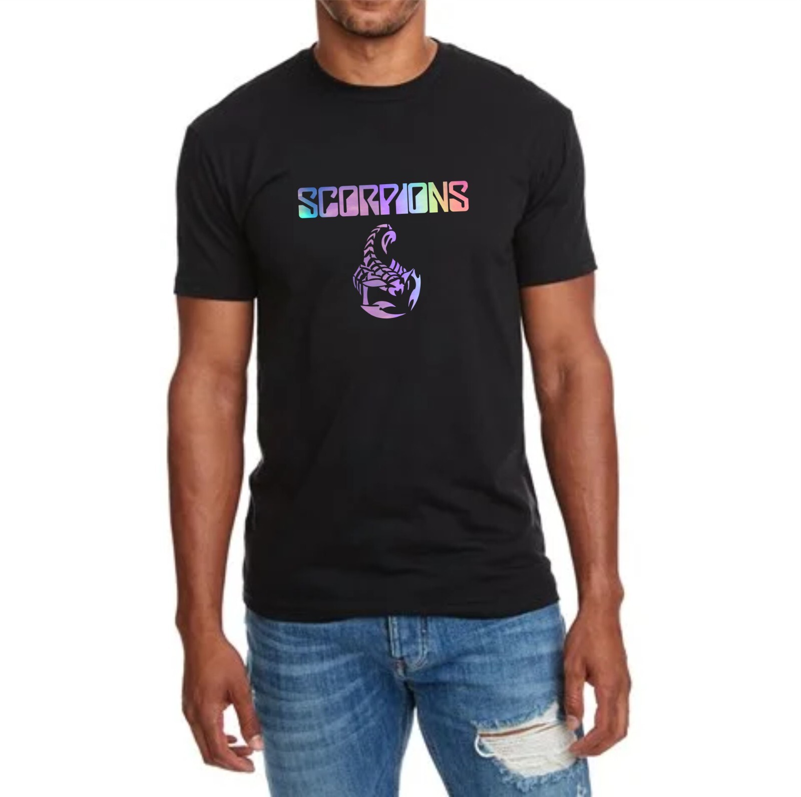 Scorpions Rock Band(black) rainbow holographic(great for concert tee shirt)