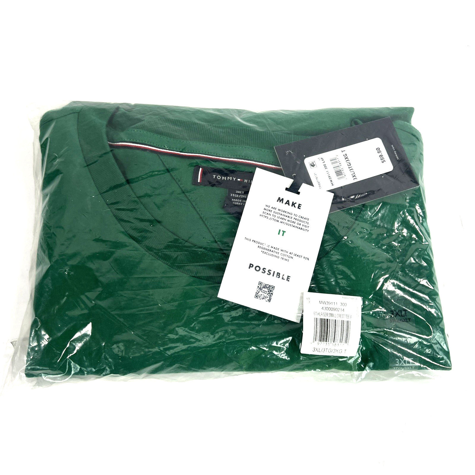 Tommy Hilfiger Men’s Big & Tall Embroidered Hilfiger Crest T-Shirt Green-3XLT