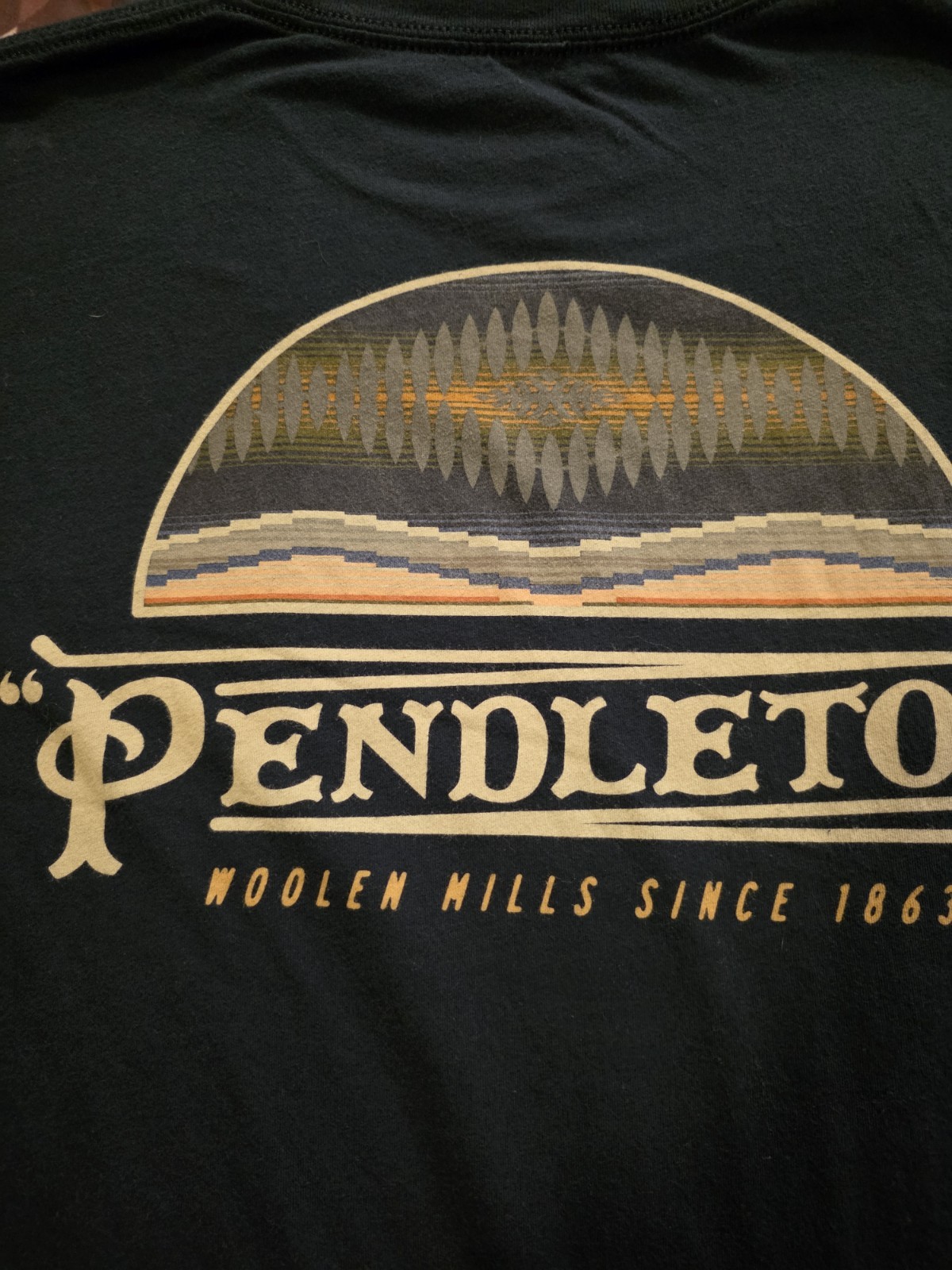 Pendleton Woolen Mills Double Sided Graphic T Shirt Navy Blue Adult Size Large
