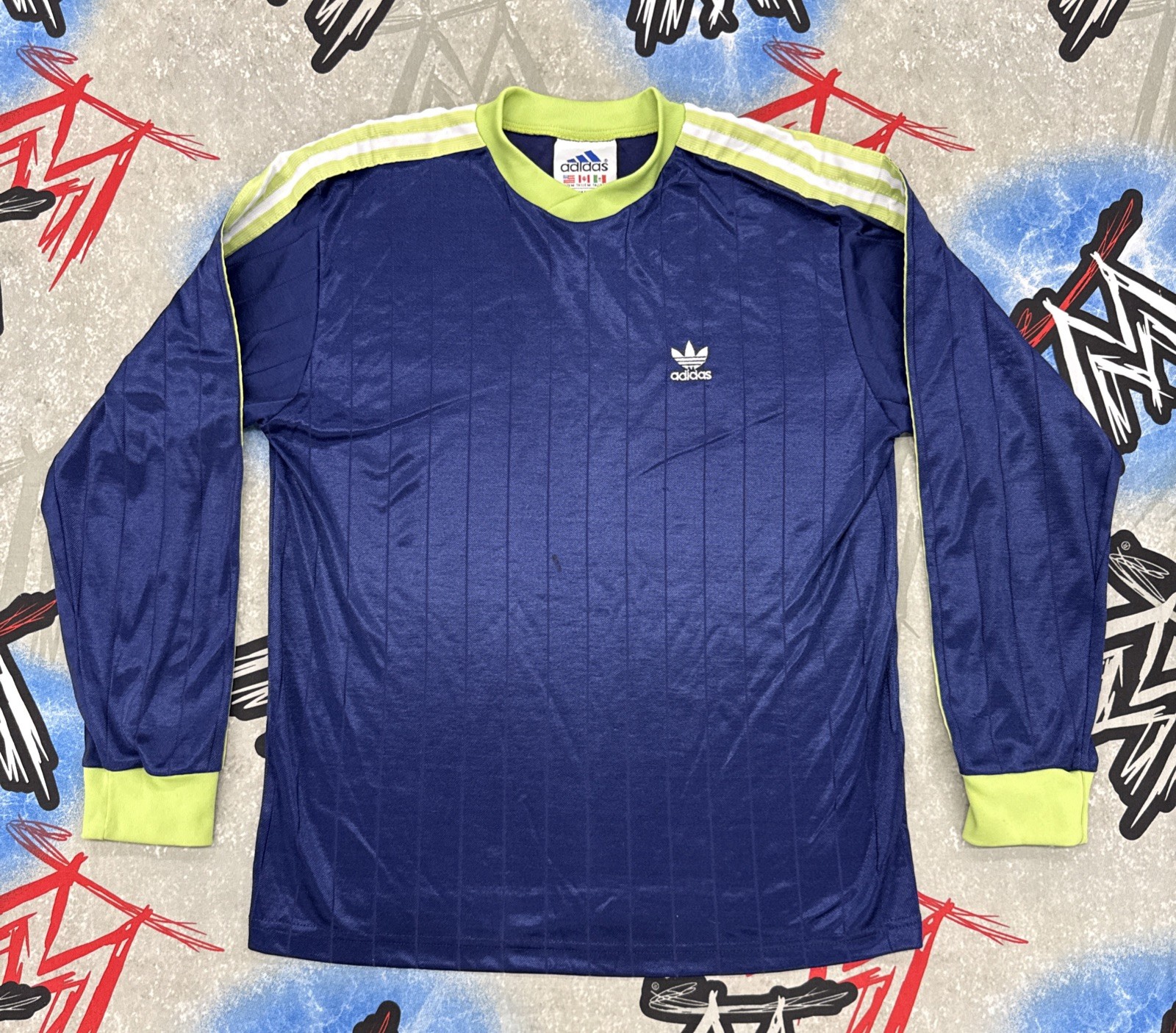 adidas Satin Long Sleeve Soccer Tre-Foil Blue Men’s M T-Shirt