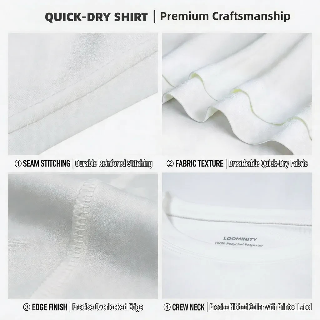 Quick Dry Athletic T-Shirt UPF50+ Moisture Wicking Crew Neck Short Sleeve