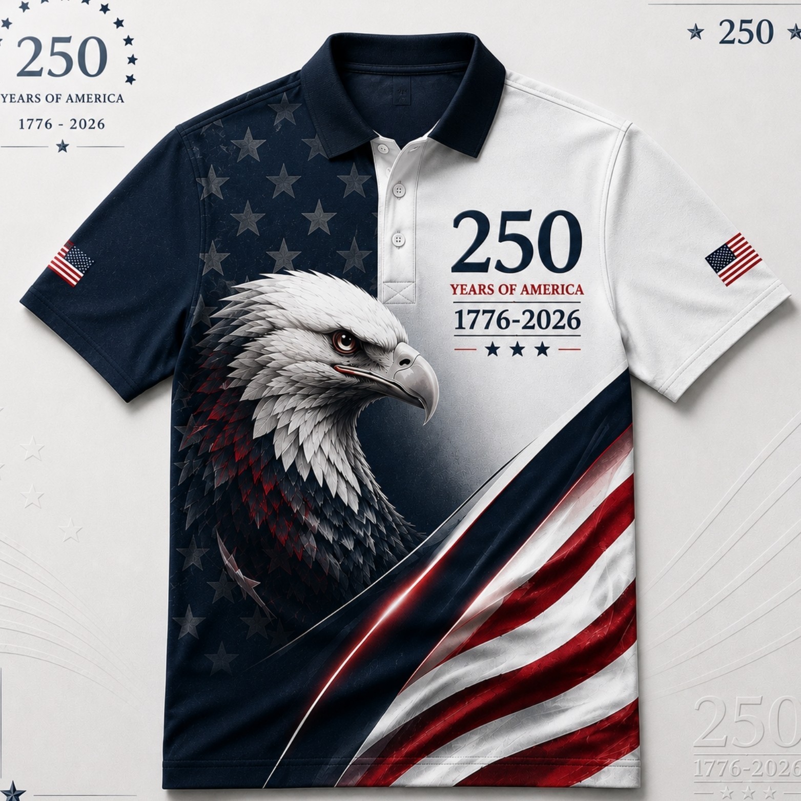 USA 250 Years of America Golf Polo Mens Eagle 1776-2026 American Flag (S-5XL)