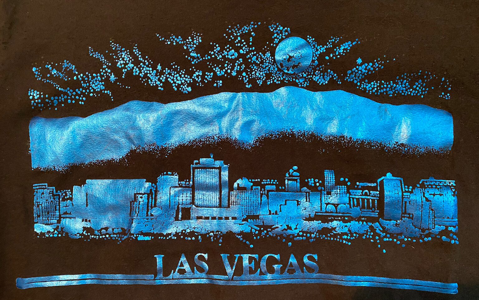 Vtg Las Vegas Blue Metallic Foil Print Large Black T Shirt Single Stitch Rare