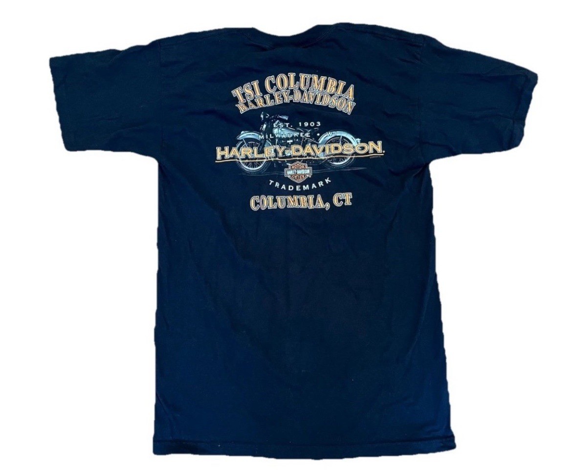 Vintage Harley Davidson T-Shirt Men’s Large TSI Columbia CT Black Graphic Tee