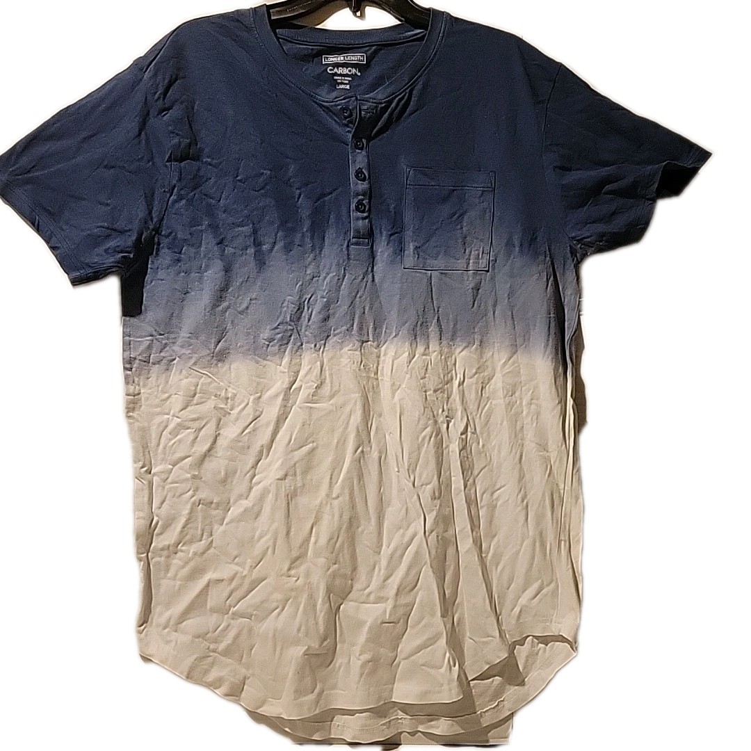 Mens Carbon Longer Length L Short Sleeve Shirt W/ Pocket Blue Fade To White NWT