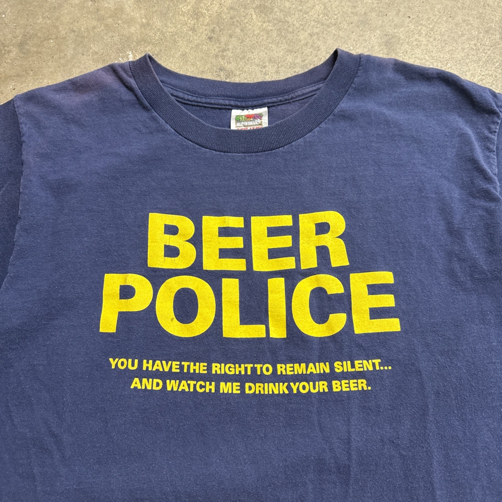 Vintage Beer Shirt Mens Large Navy 90s Funny Quote Police Parody Skate Alcohol