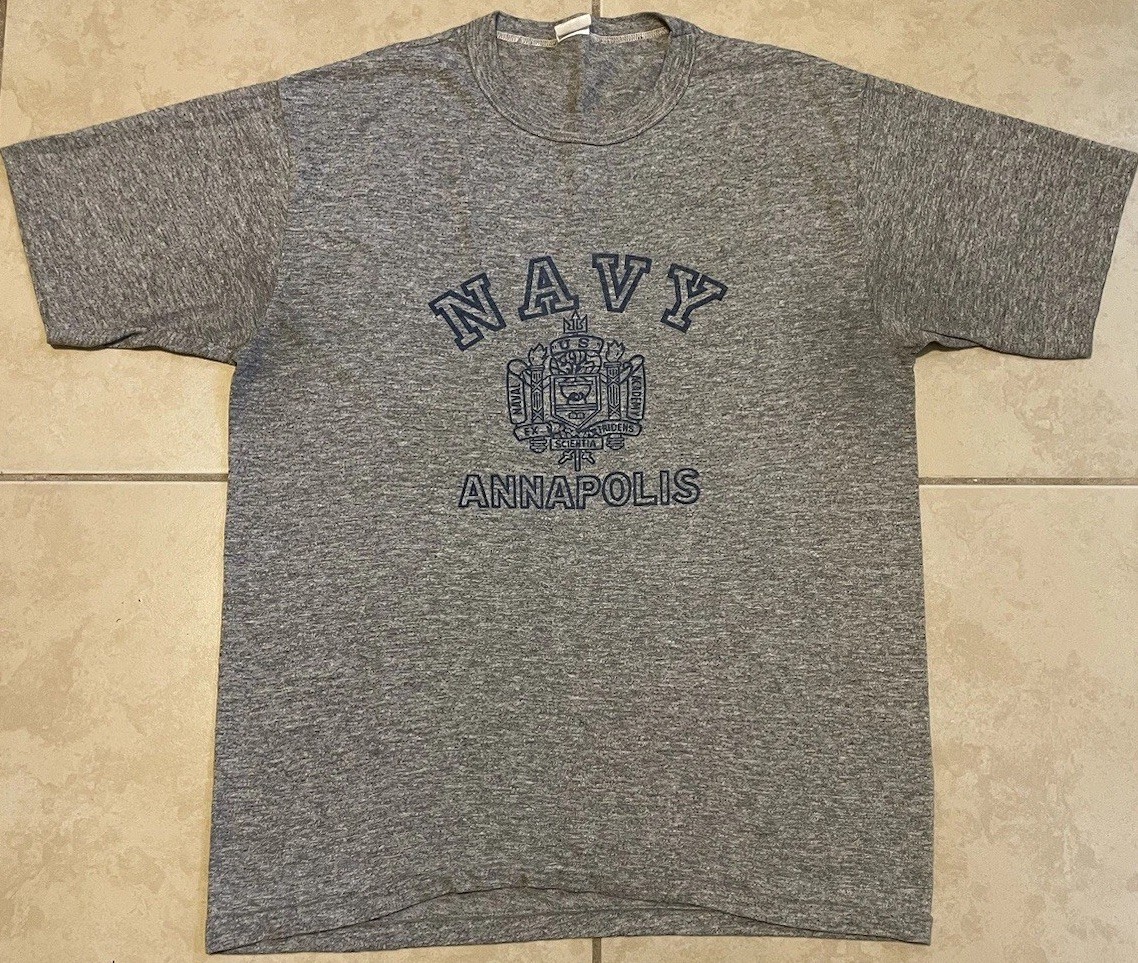 Vtg 80s US Navy Academy Annapolis Faded Shirt M Military Army College Grunge 70s