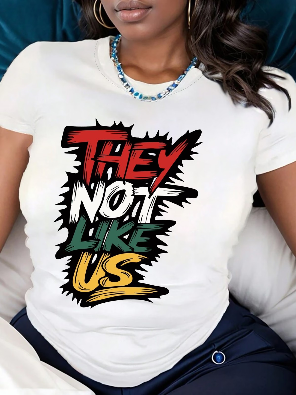 They Not Like us Letter Print Crew Neck T-Shirt