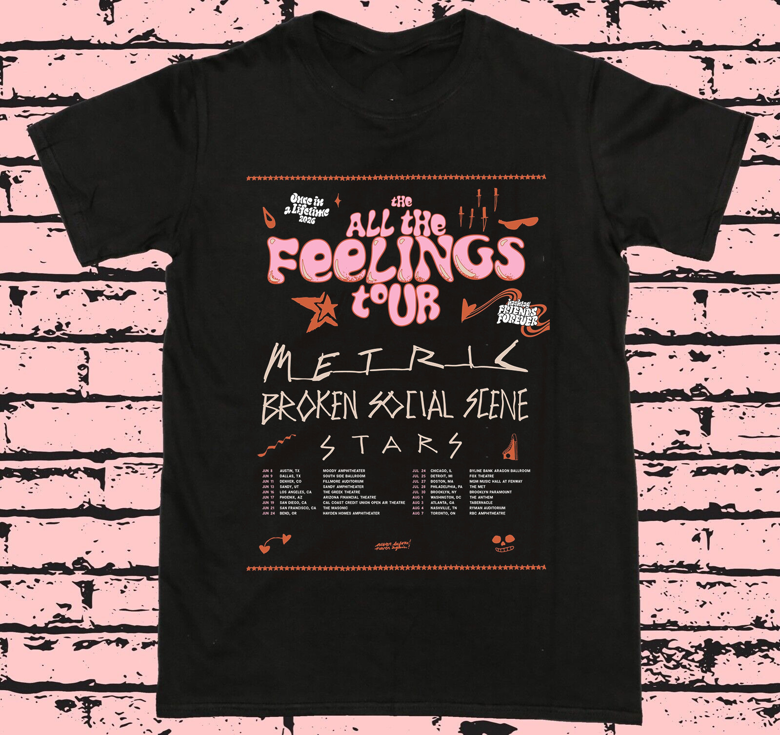 Metric, Broken Social Scene and Stars All the Feelings Tour T Shirt Size S-5XL