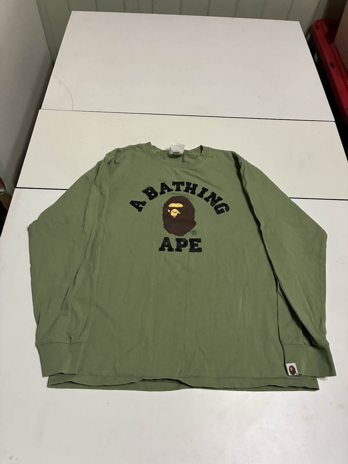 Vintage BAPE A Bathing Ape Shirt Medium Olive Long Sleeve Skater Streetwear Y2K