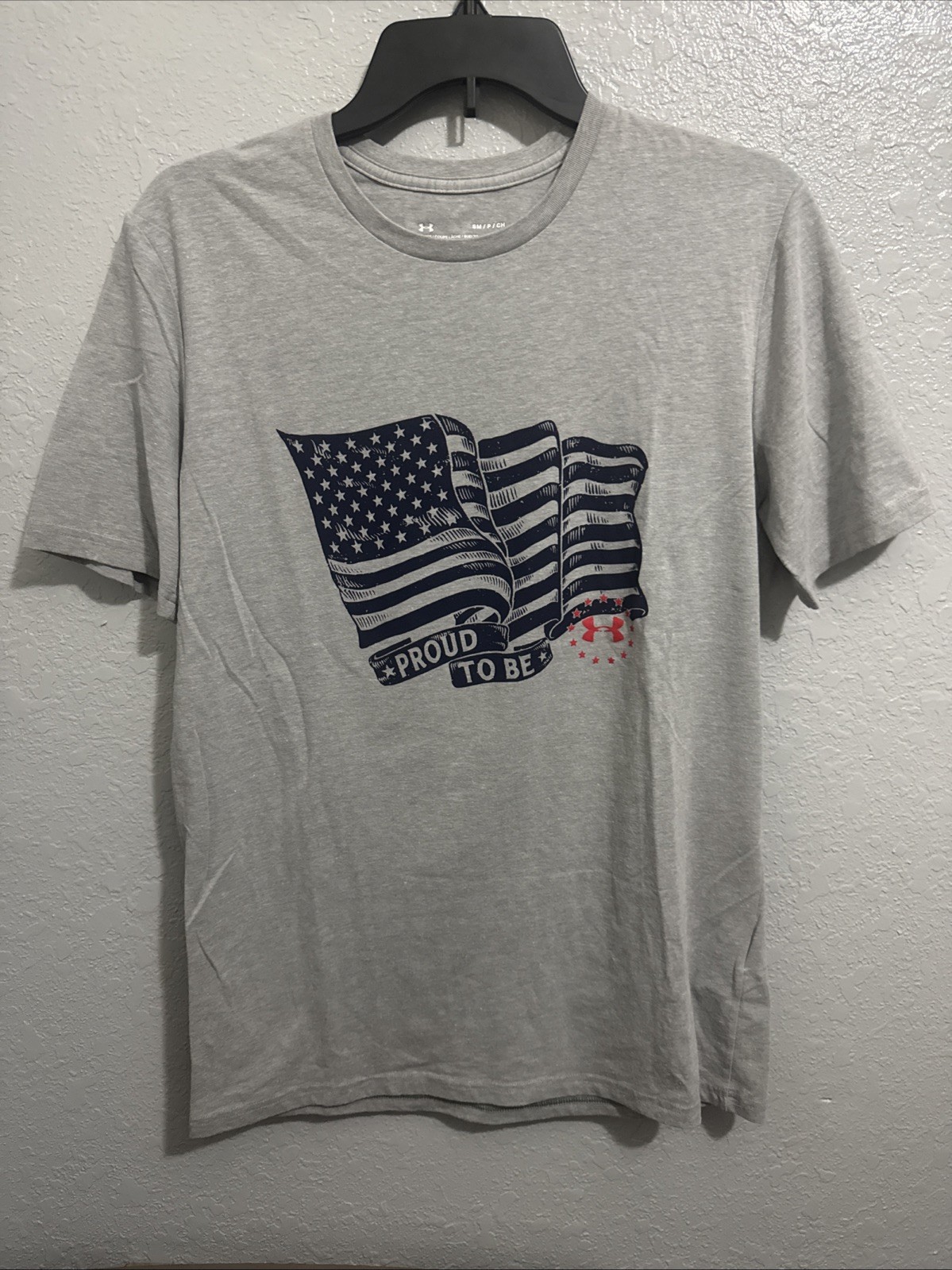 Under Armour Freedom Big Flag USA T Shirt Mens Small Gray Patriotic Graphic Tee