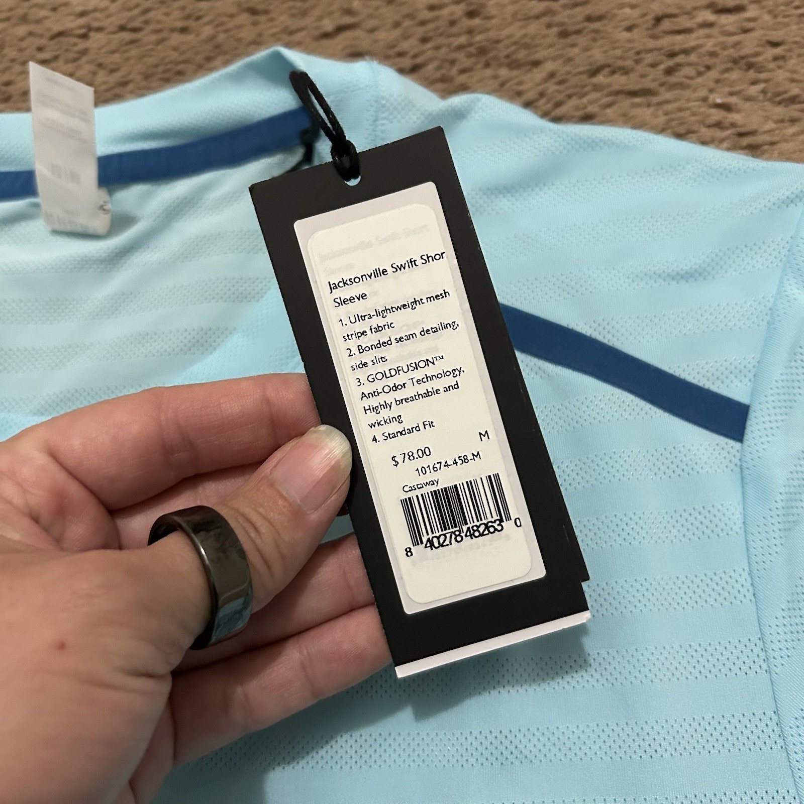Rhone Swift Short Sleeve Shirt Hello Jacksonville Size M Castaway Blue