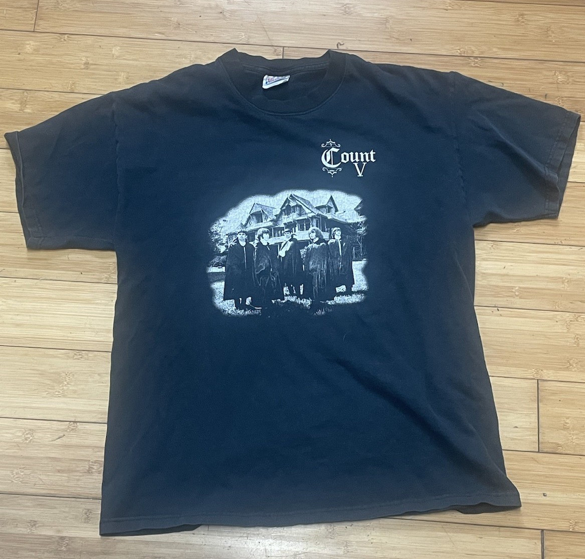 Hanes Beefy-T Men’s XL Black Count V Gothic Double-Sided Graphic Crew Neck Tee