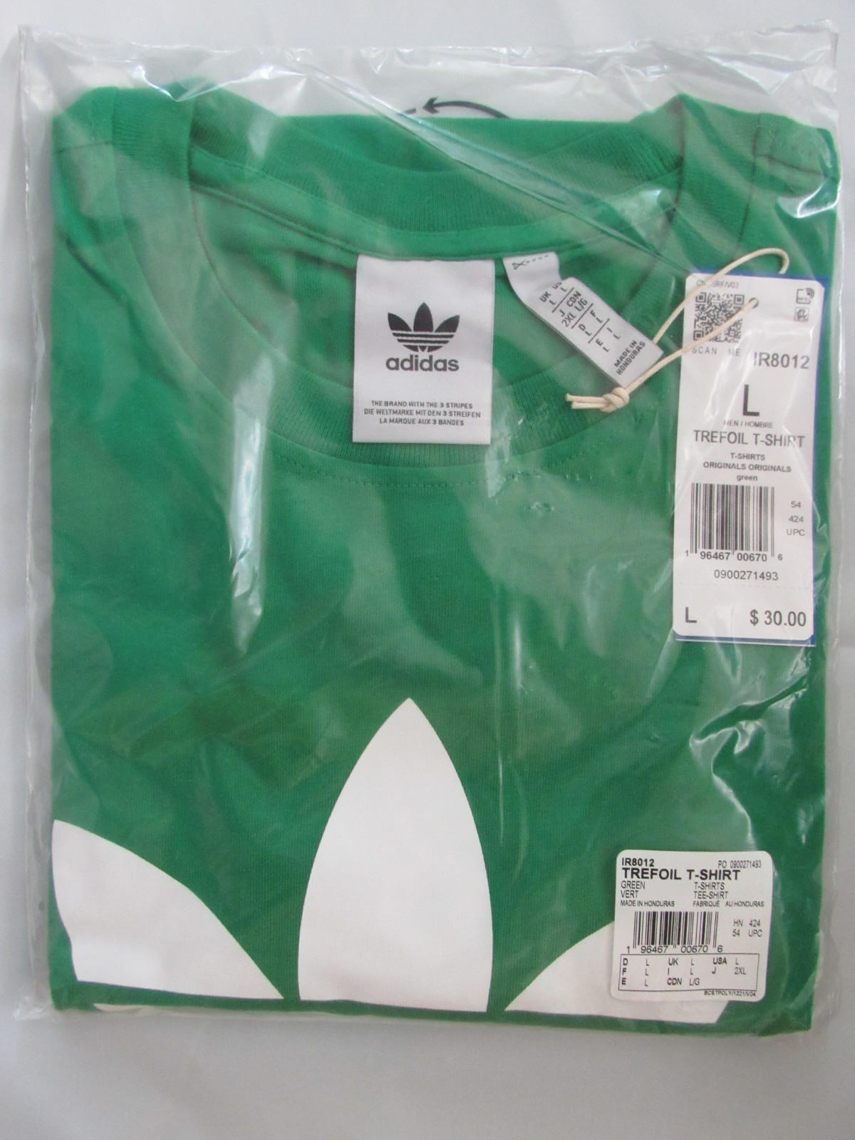 Adidas Trefoil T-Shirt Men’s size L Green COTTON Crew-Neck Short Sleeve Big Logo