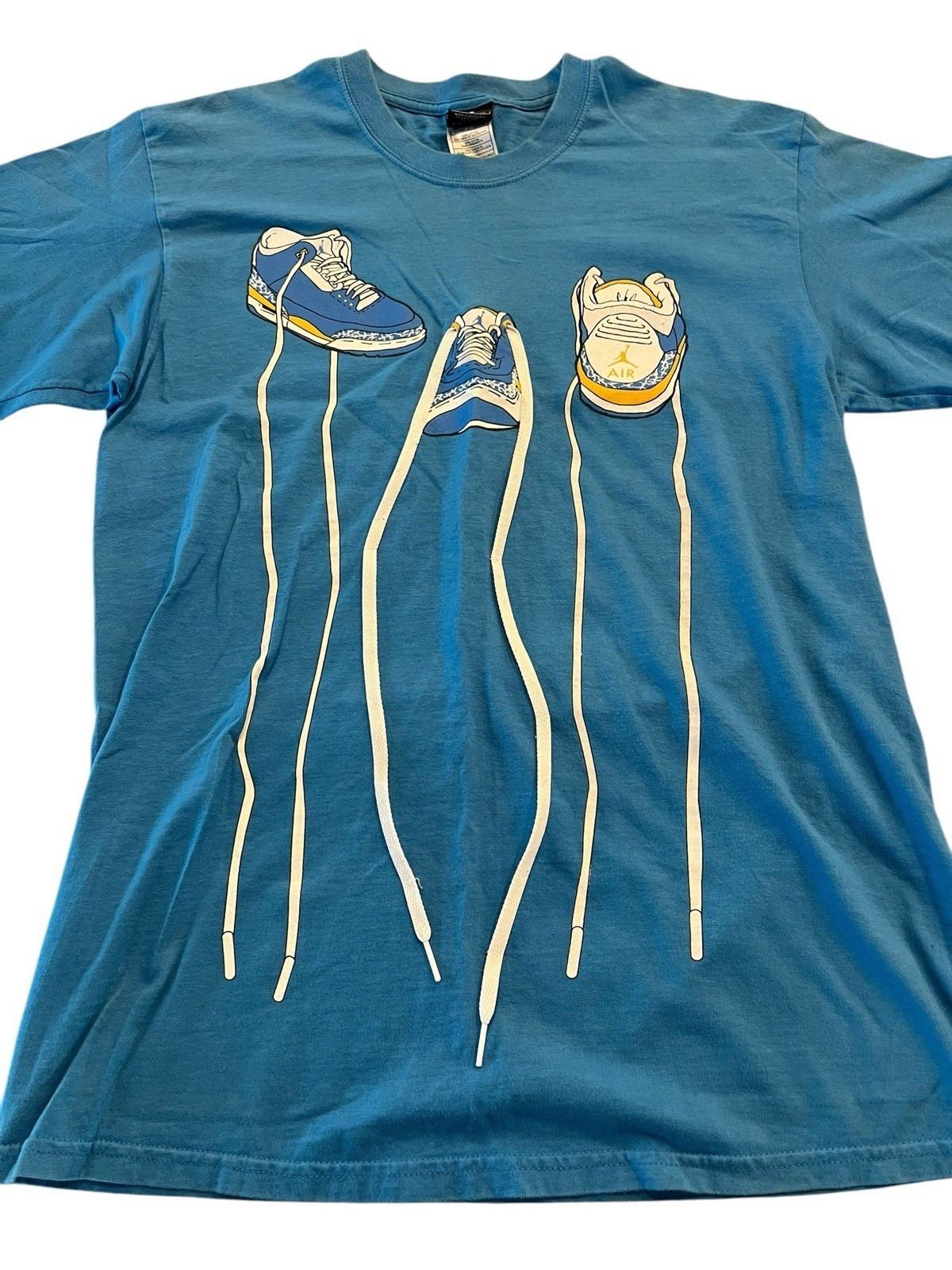 Air Jordan Men’s T-Shirt Large Sneaker Shoe Laces Short Sleeve Blue Shirt