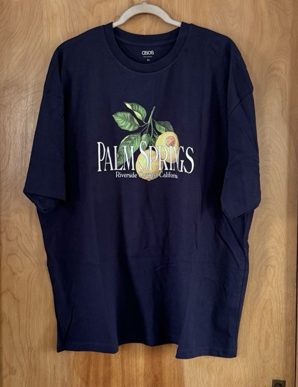 Asos Design Mens Oversized T-Shirt With Palm Springs Graphic Navy Blue Sz XL NEW