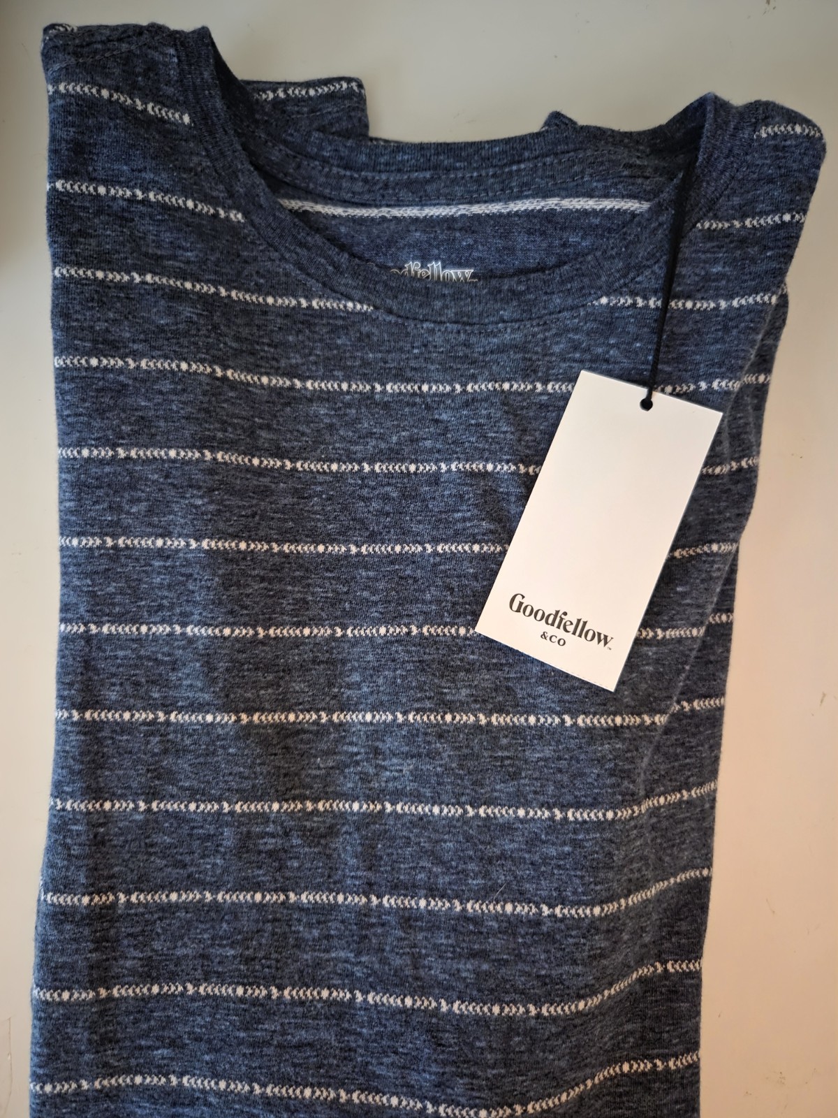 Med Blue Striped Short Sleeve Crew T-Shirt Goodfellow & Co Standard Fit Mens NWT