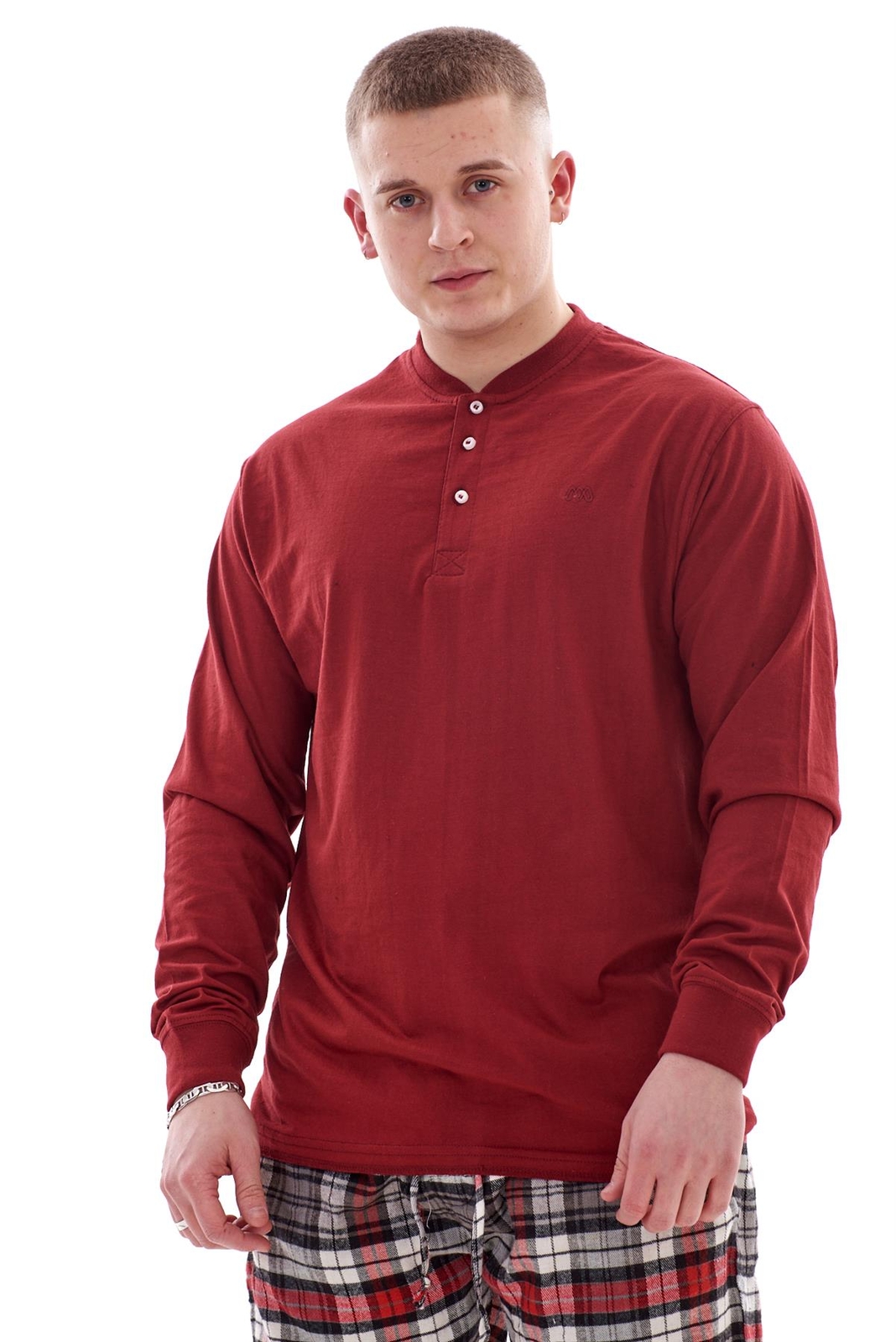 Mens Casual Shirts Jersey Cotton Henley Long Sleeve ribbed cuff Tops T-shirts