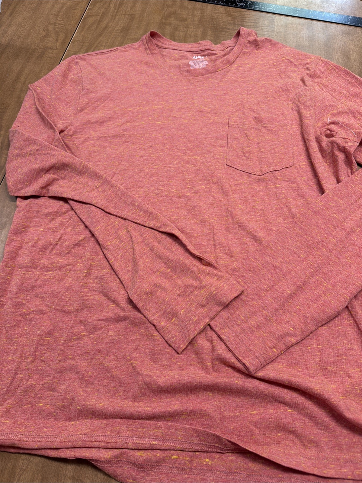 Abound Mens Long Sleeve Henley Shirt Coral Heather Cotton Blend L Pocket Orange