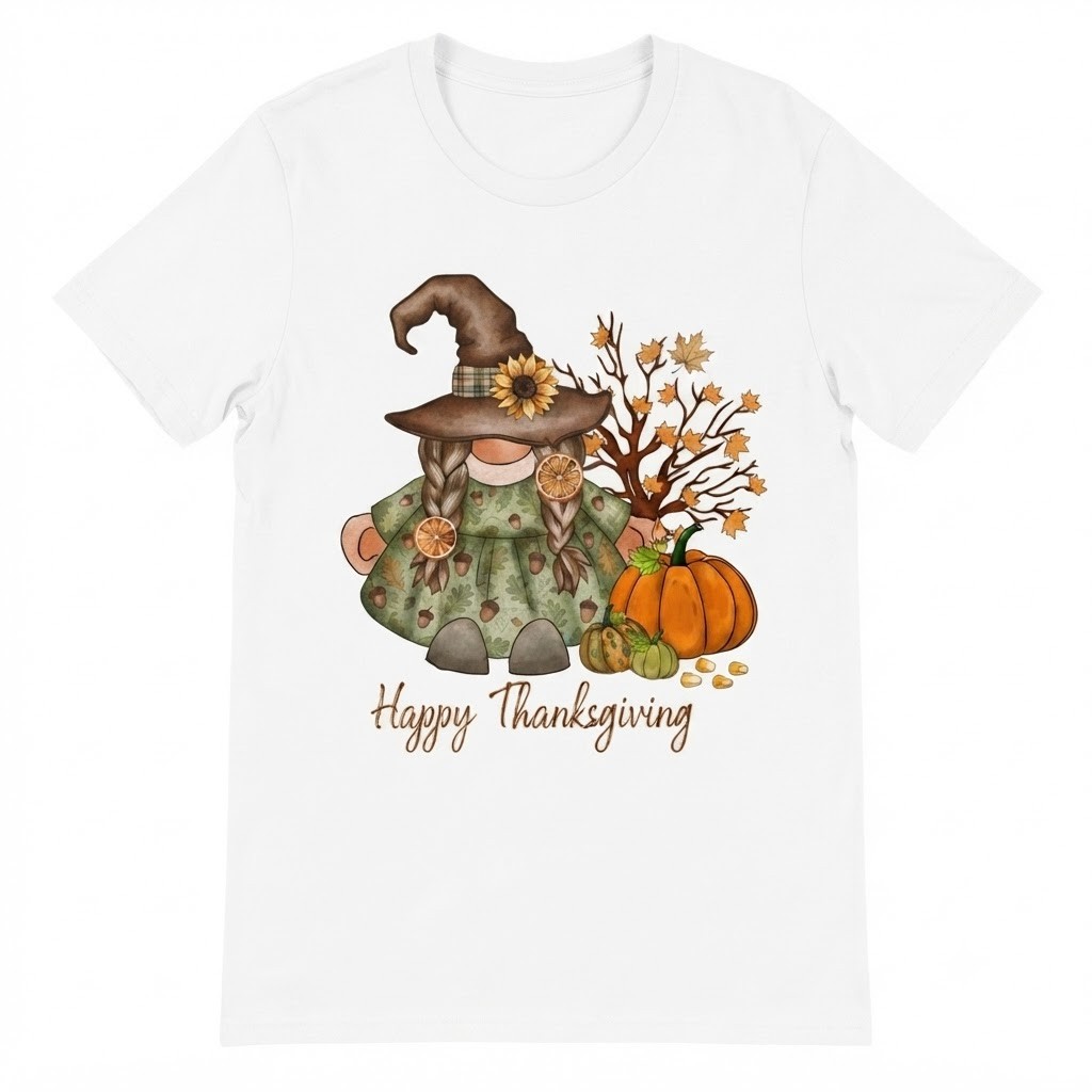 Watercolor Thanksgiving Gnome Pumpkin Fall Leaves Graphic T-shirt For Men Women