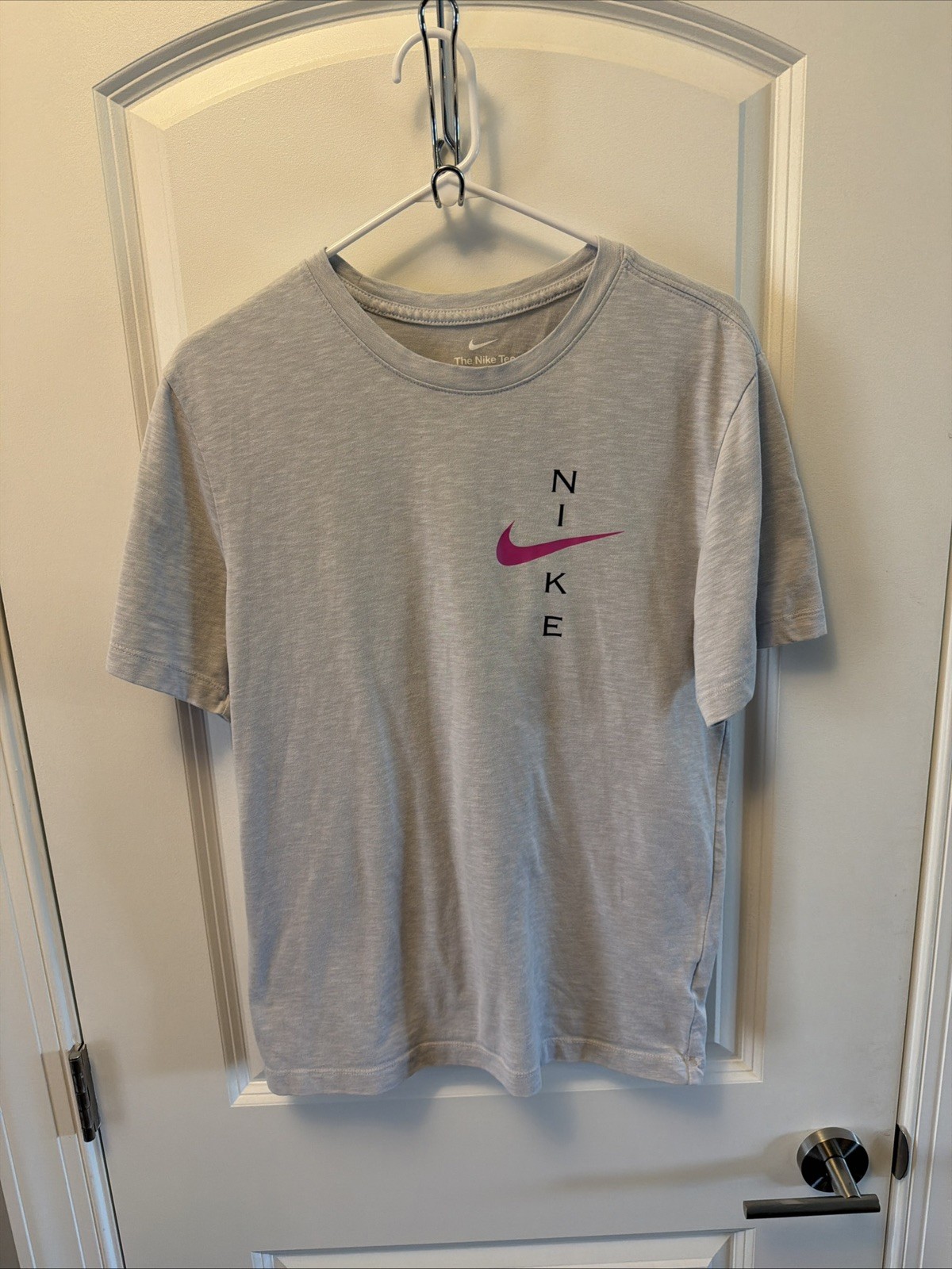 Nike Check Logo Tee Mens Small Dri Fit Gray Short Sleeve Casual Crewneck
