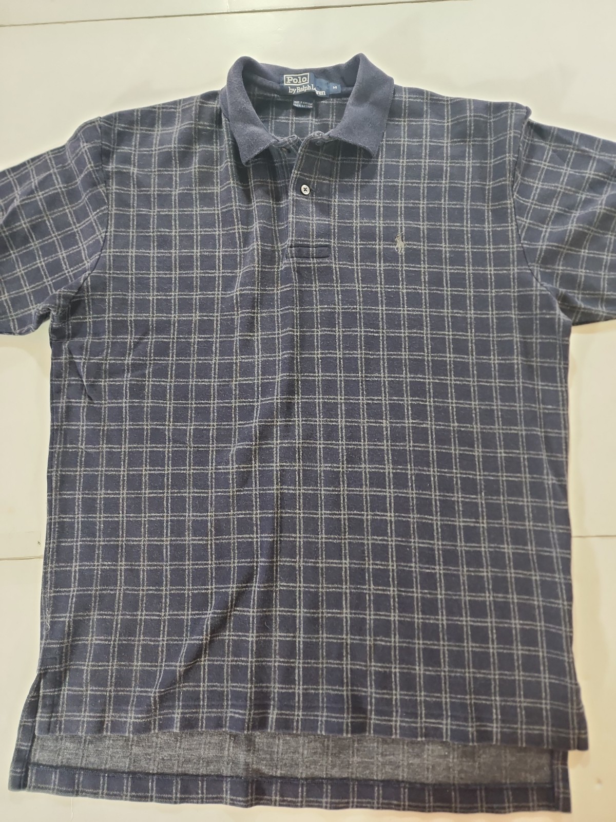 Vtg Polo Ralph Lauren Windowpane Plaid Polo Shirt Mens M Blue Graph Grid Cotton