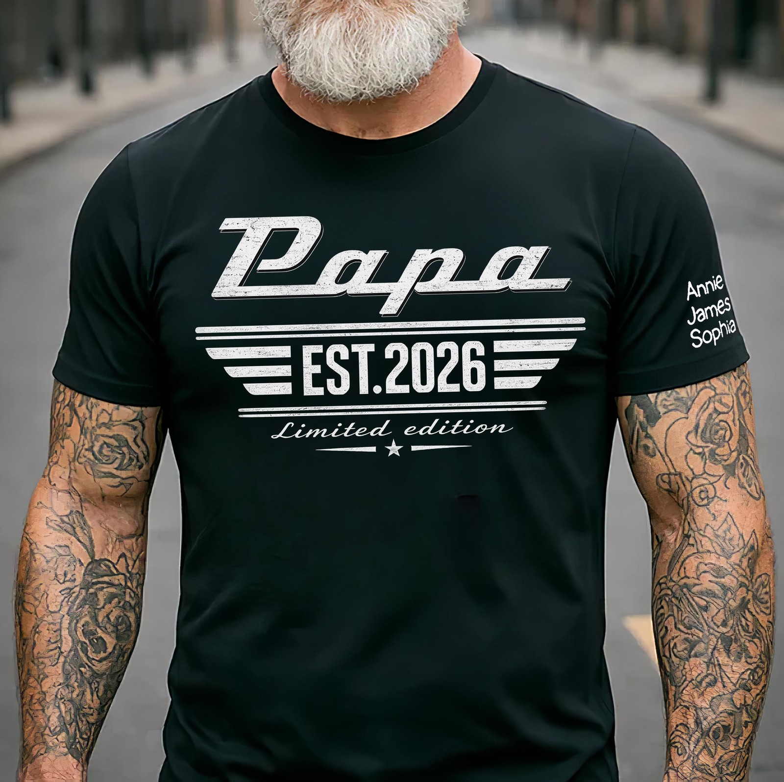 Personalized Papa EST Shirt with Kids Names Fathers Day Gift T-Shirt
