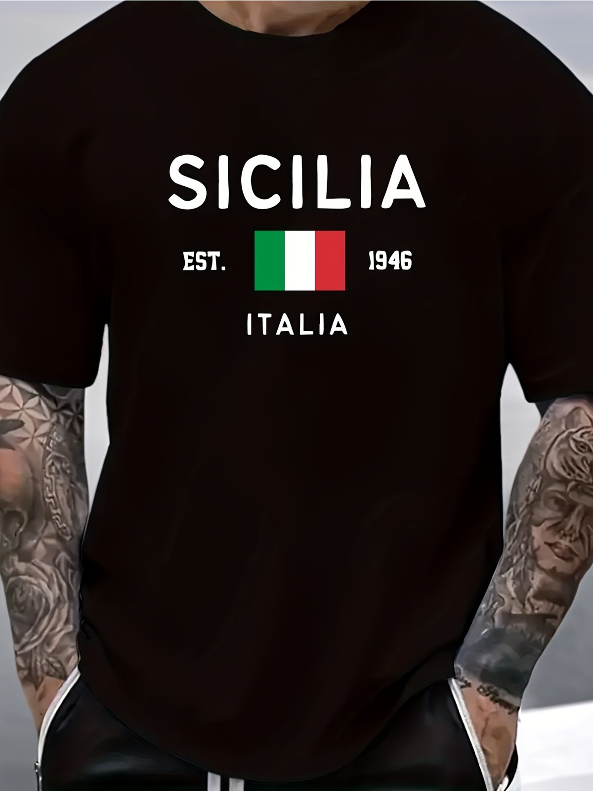Mens Sicily Print T Shirt Italy Graphic Stylish Casual Crew Neck Summer Tee