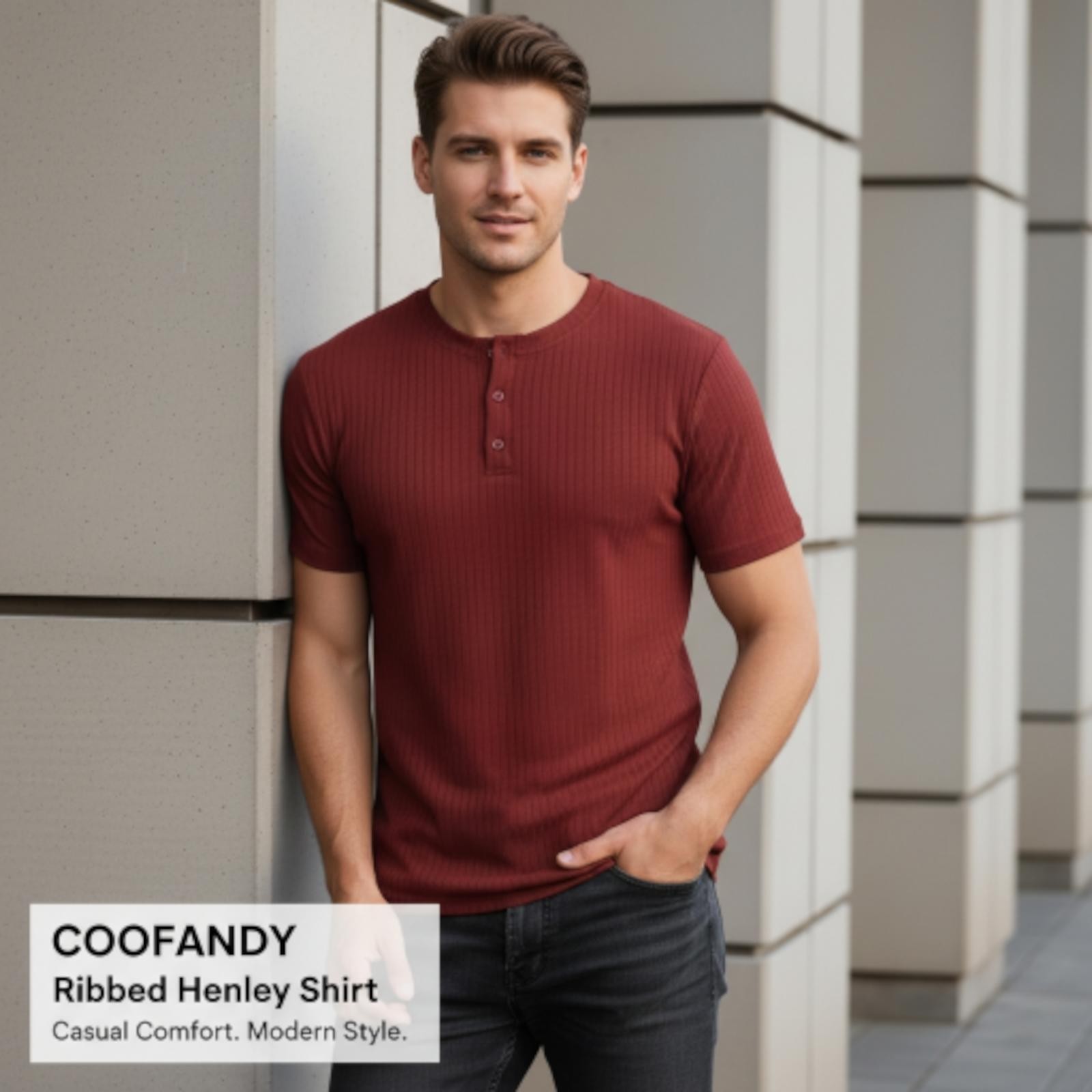 COOFANDY Ribbed Henley Shirt for Men