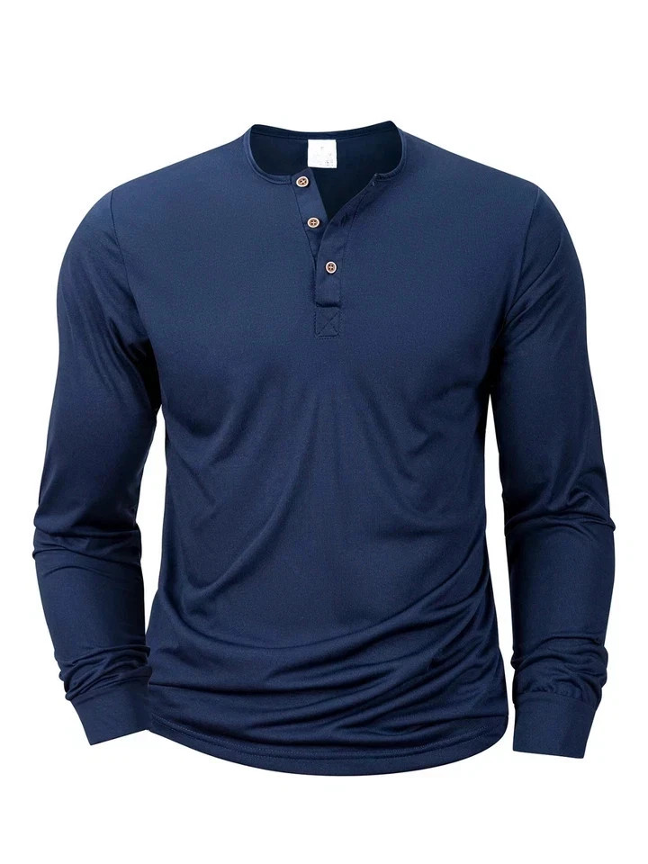 Mens Cotton Slim Fit Long Sleeve Henley T-Shirt Casual Button Tee Top Gym Gift