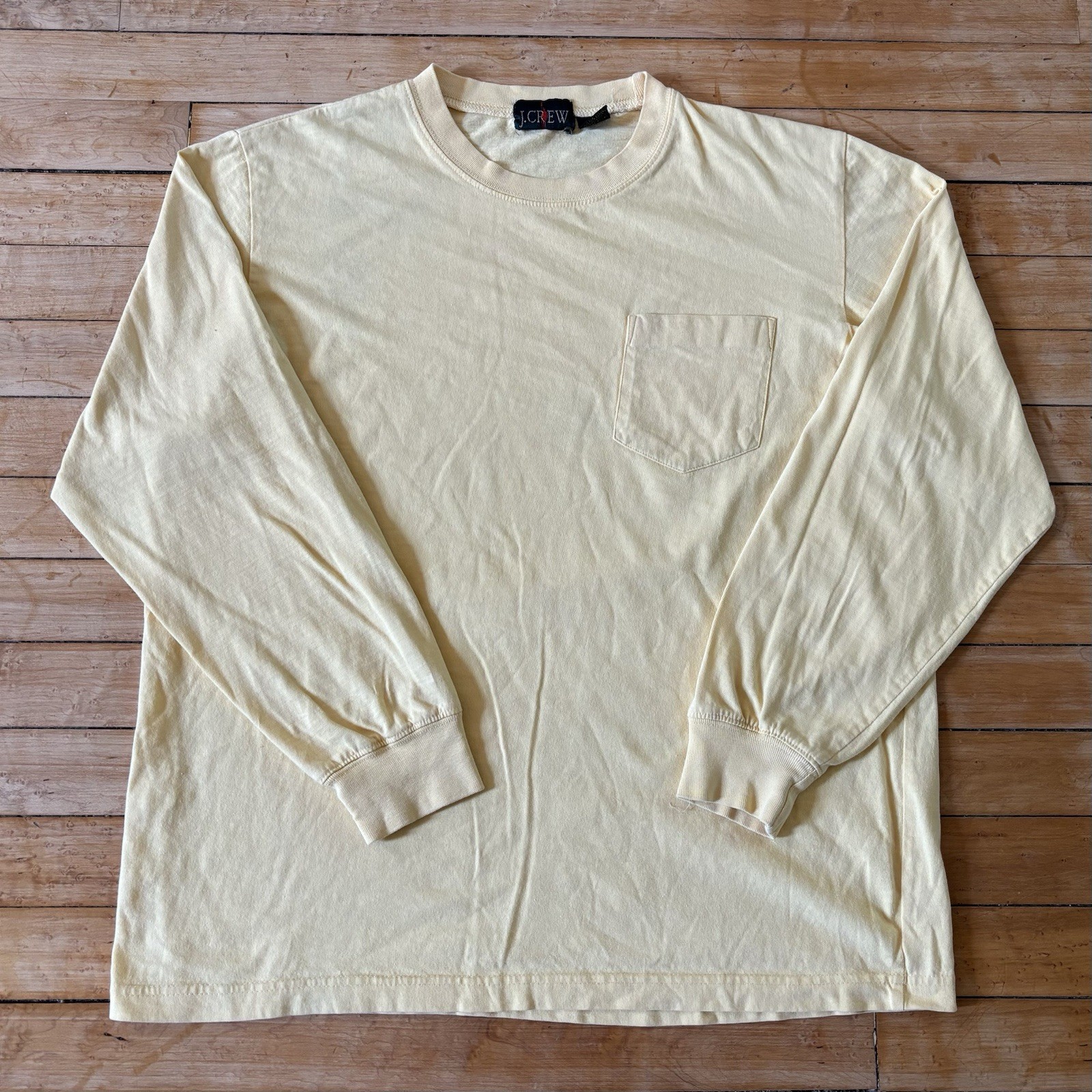 VTG 90s J Crew Oarsman Long Sleeve Pocket T-Shirt Mens M Yellow Gorpcore Preppy