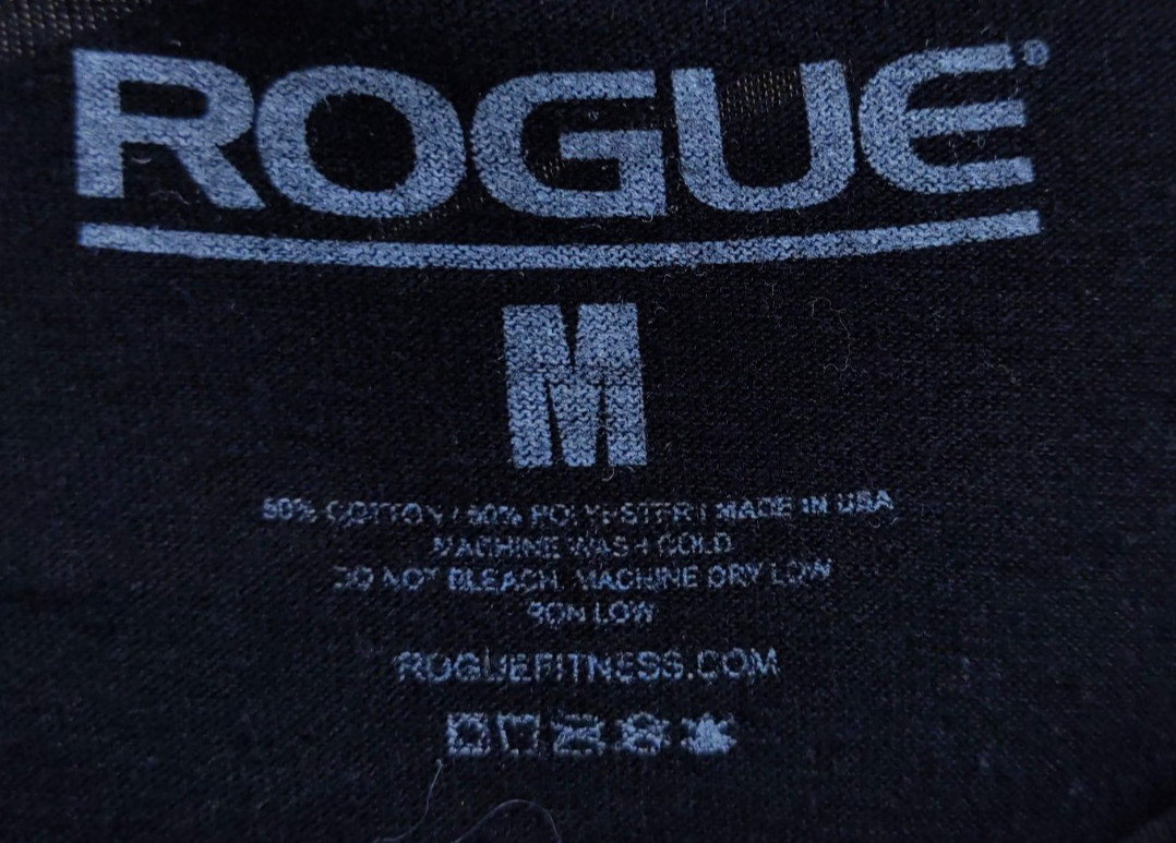 Rogue Fitness Men’s M Black 3/4 Sleeve T-Shirt Cotton Blend Gym Workout Top Lift