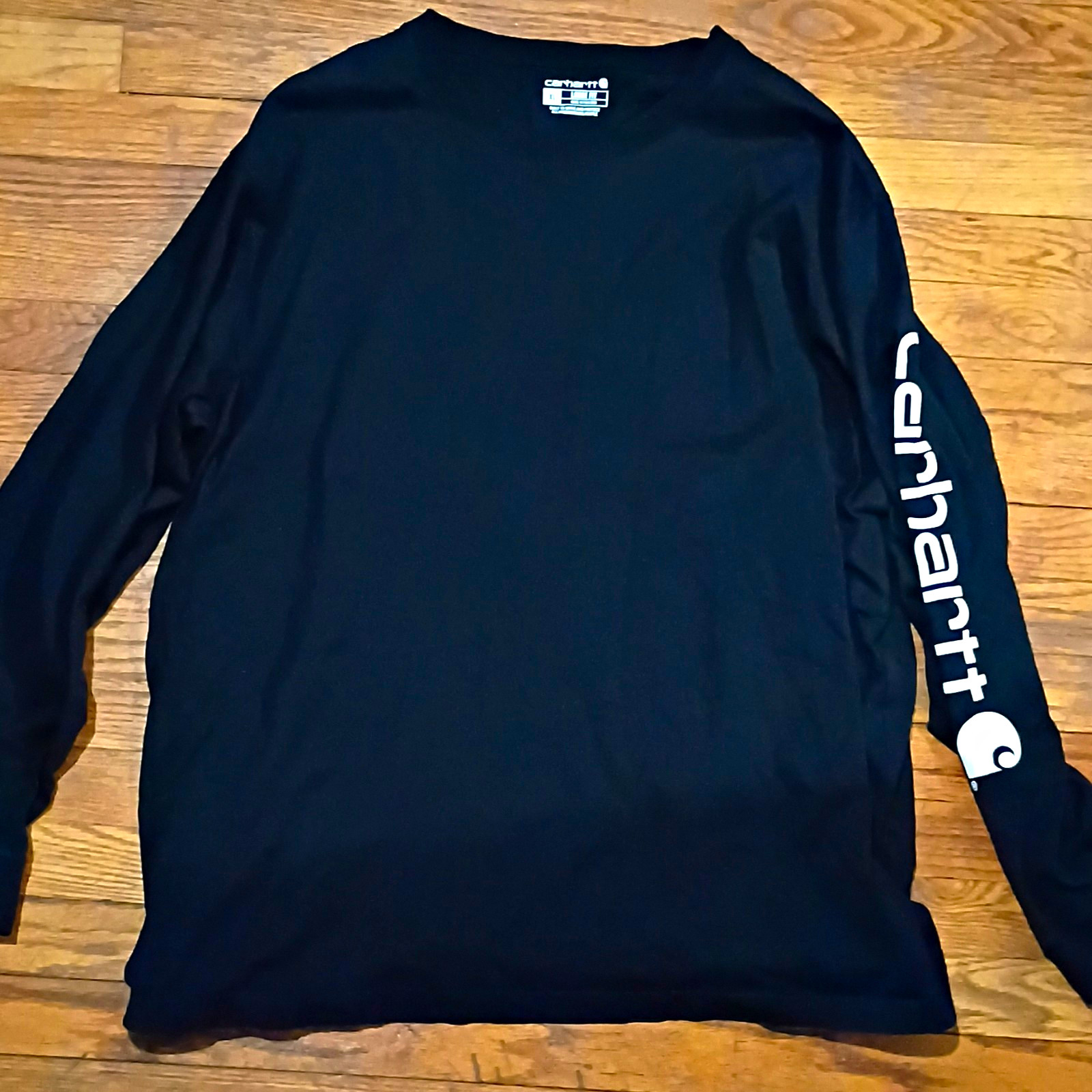 Carhartt Men’s XL T-Shirt Black Long Sleeve Crew Neck Loose Fit Logo TK0231-M