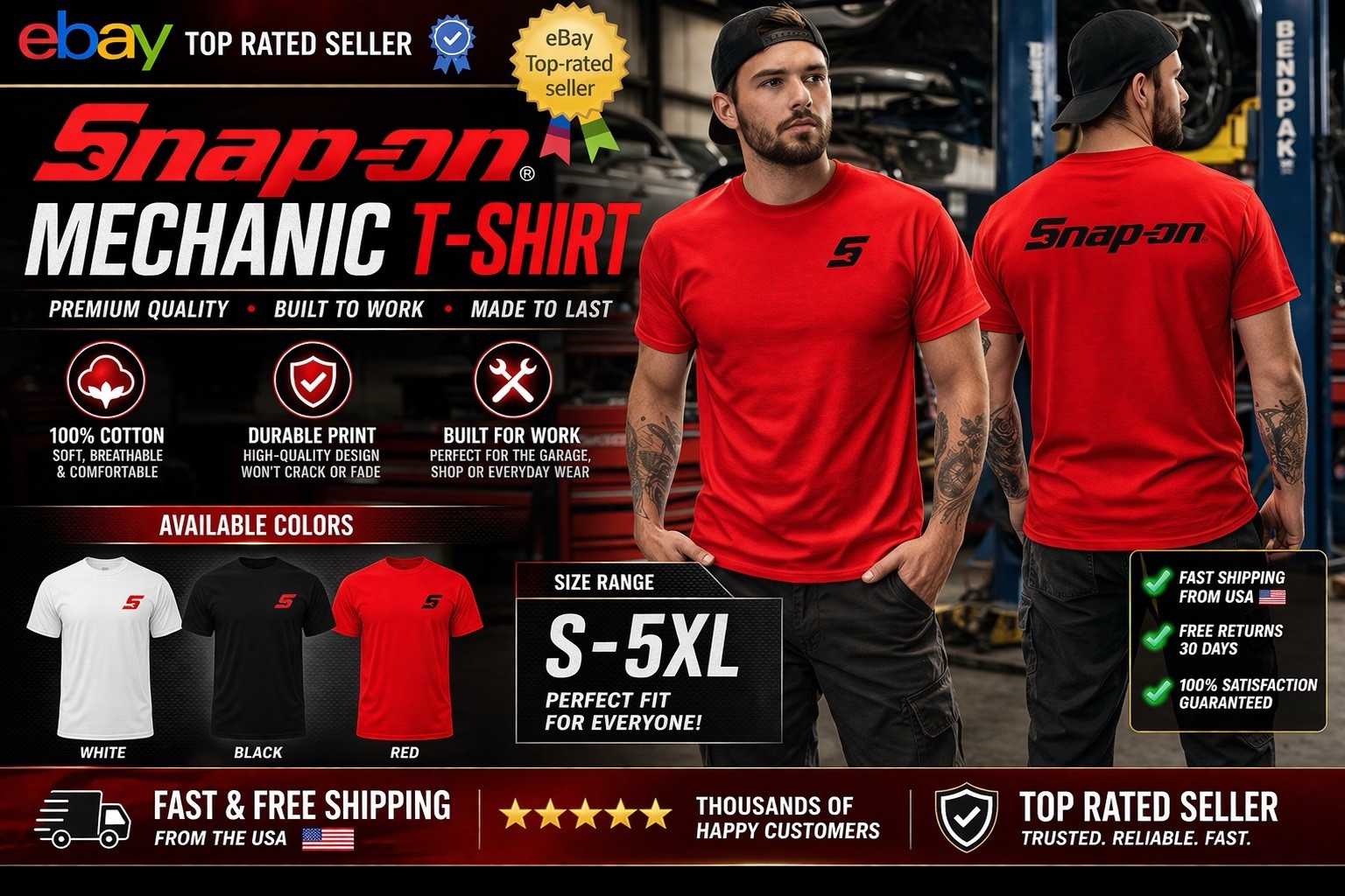 Snap-On Style Mechanic T-Shirt 100% Cotton | Work Shirt Men | Durable Graphic