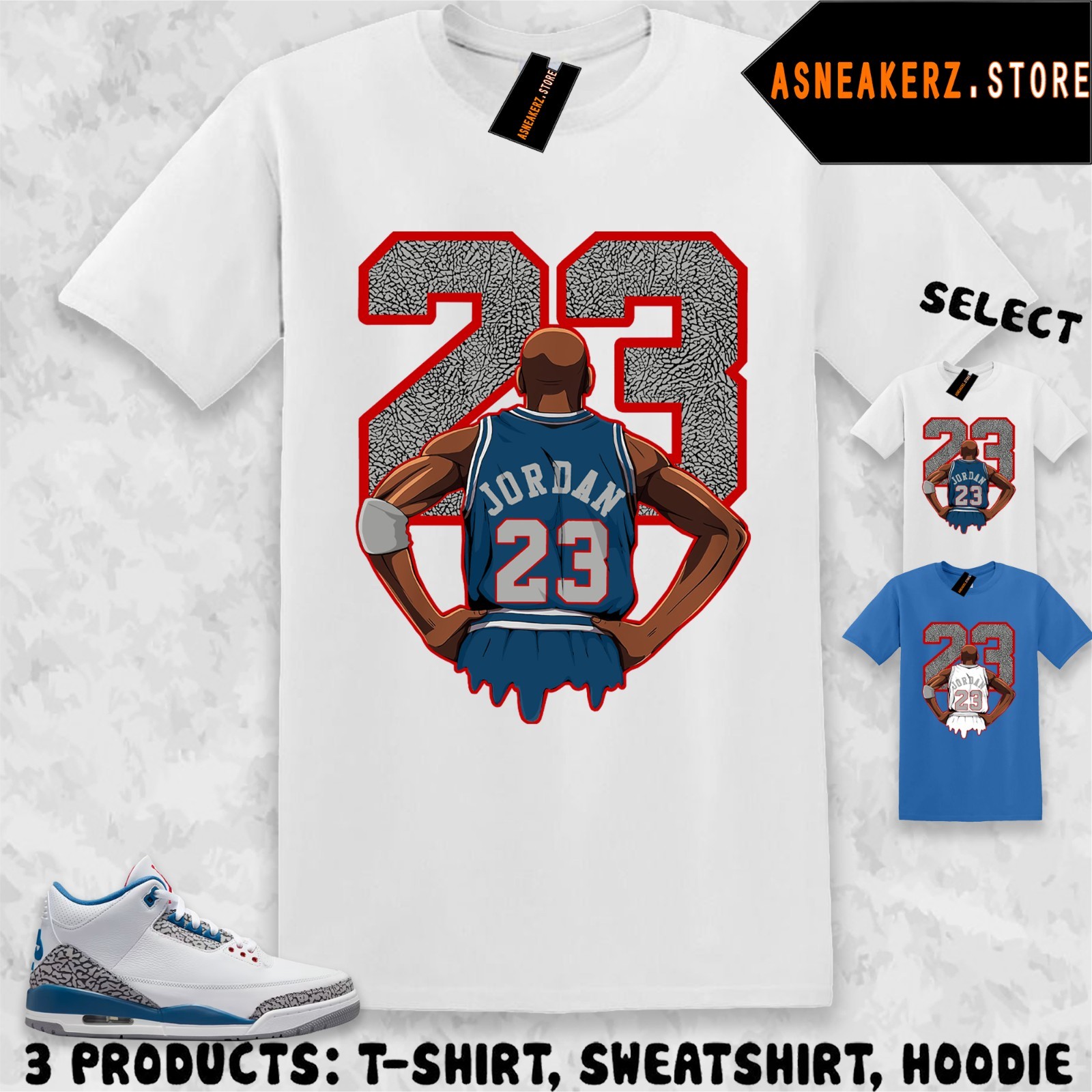 Tee Shirt Matching AJ 3 OG True Blue 2026 To Match Sneaker MJ Back 23 T-Shirt