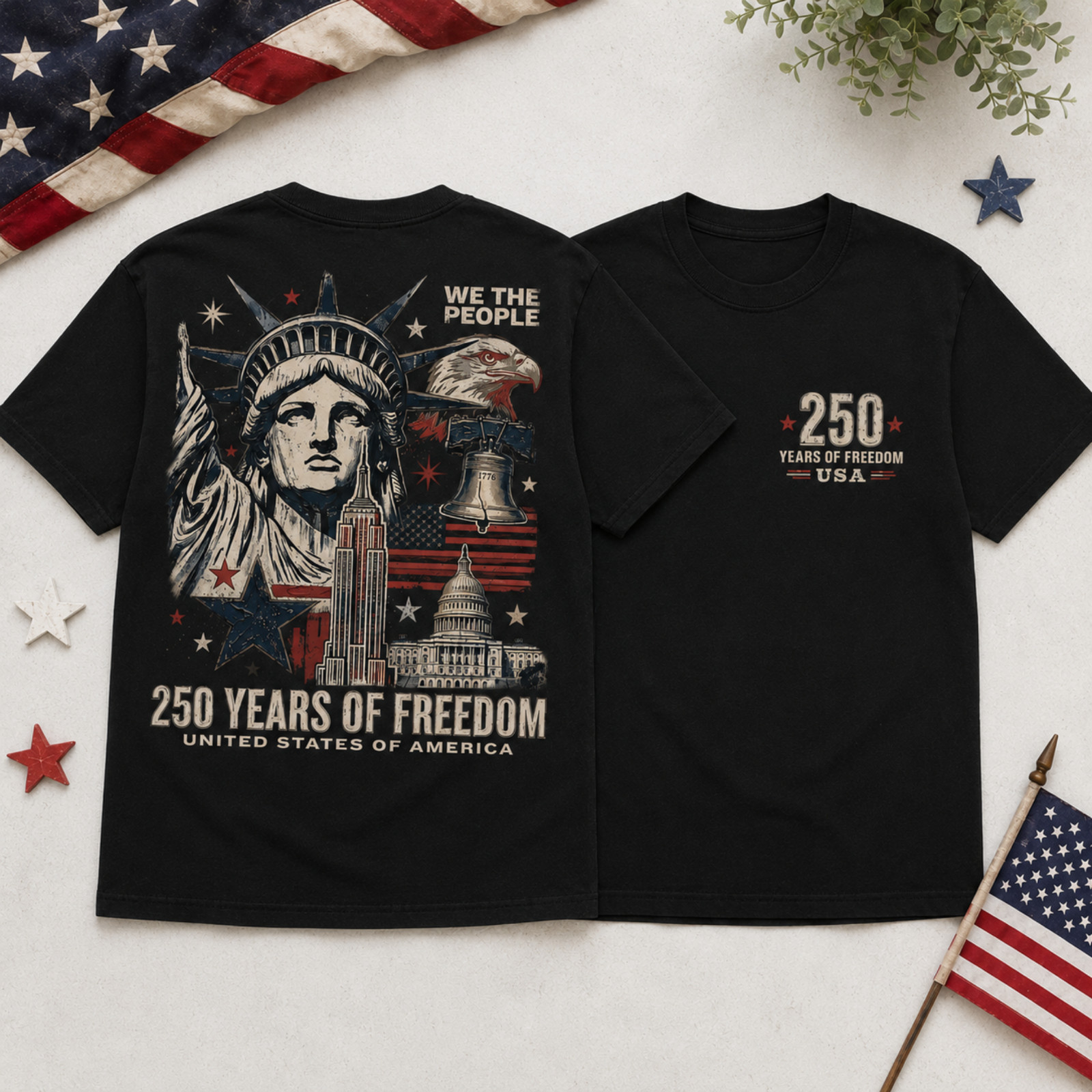 USA 250 Years of Freedom Shirt Men We The People Patriotic Eagle Flag Tee(S-5XL)