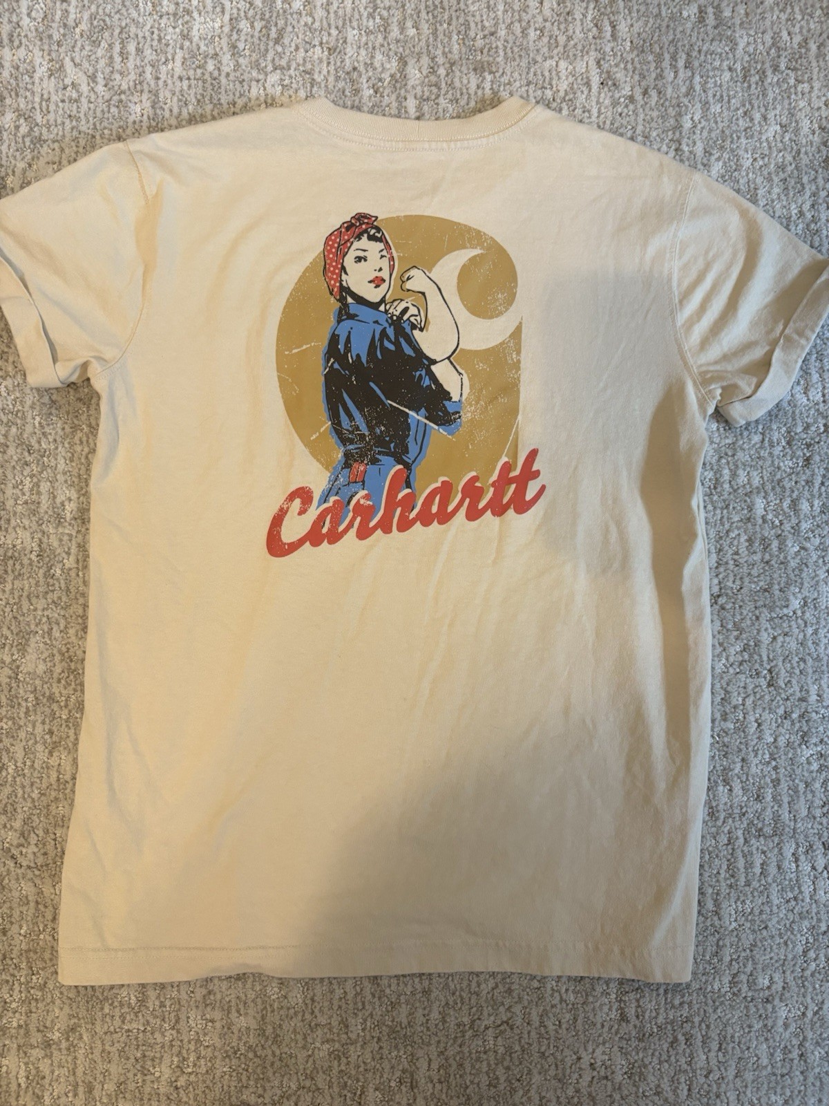 Carhartt Men’s Beige Graphic Pocket Loose Fit Crew Neck Short Sleeve Tee M
