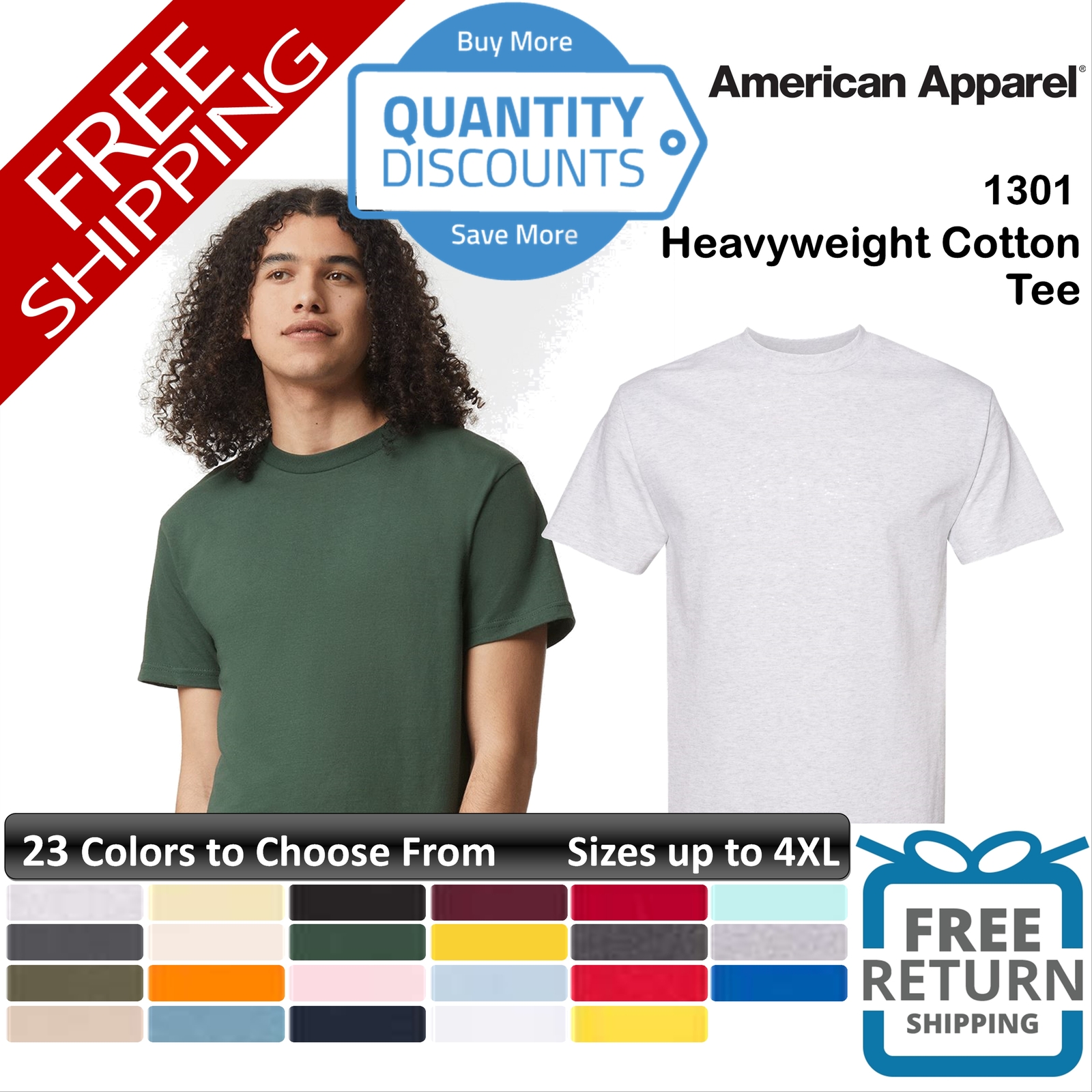 🔥 American Apparel Men Heavyweight Cotton Tee T Shirt Relaxed Fit Upto 4XL 1301