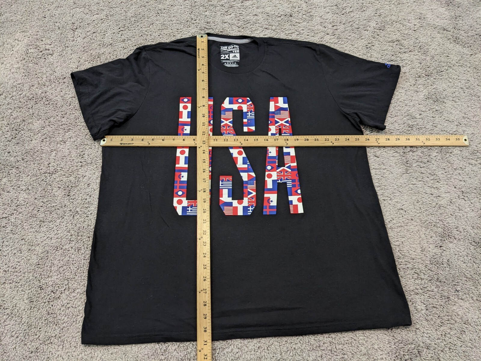 Adidas T Shirt Mens 2X USA Tee Black Red White Blue Patriotic Flag Climalite