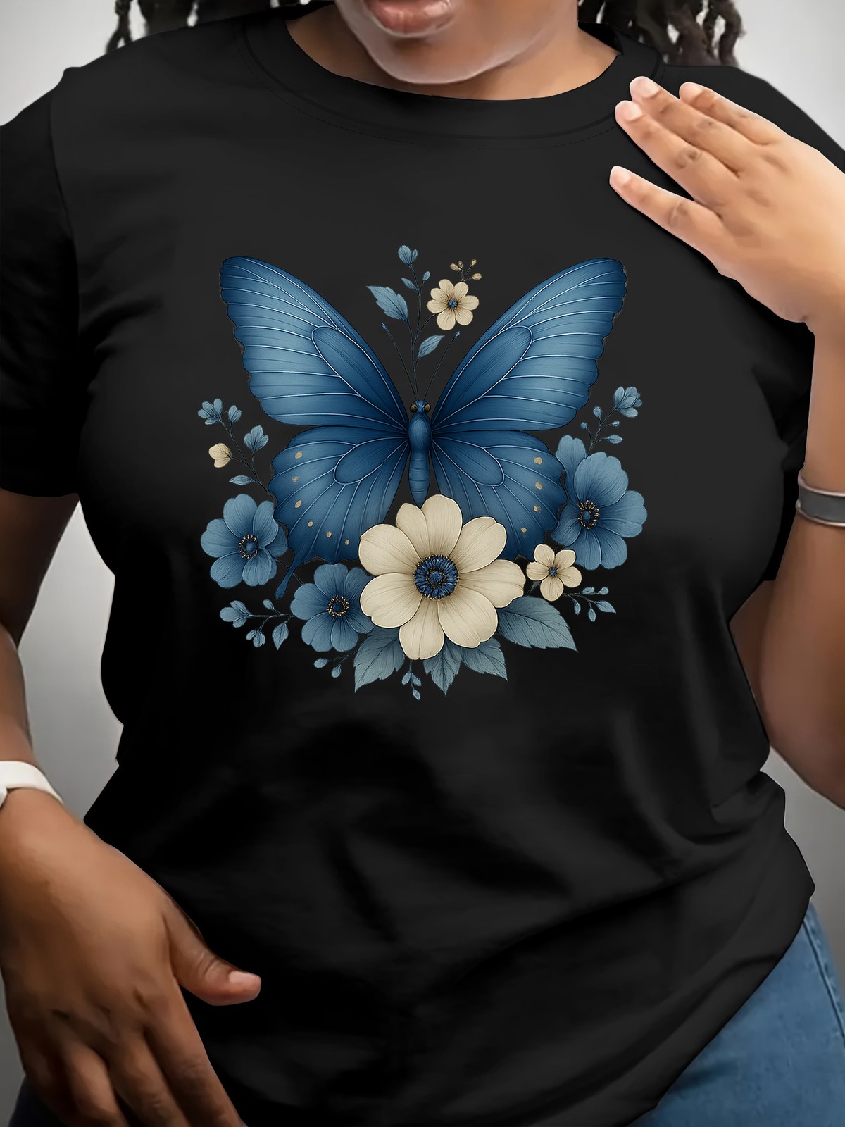 Stunning Butterfly T-Shirt on Fabric Unique Design-100% Cotton