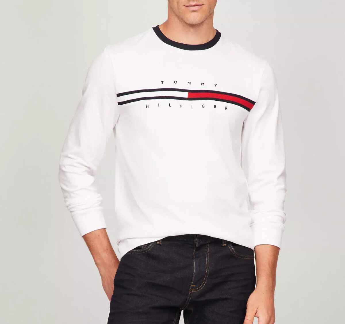 Tommy Hilfiger Men’s All Cotton Jersey Regular Fit Flag Logo Long Sleeve T-shirt