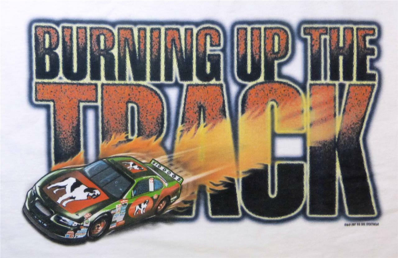 Big Dogs T Shirt Burn Up Track Race Car Flames L XL 2X 3X 4X 5X White Cotton New