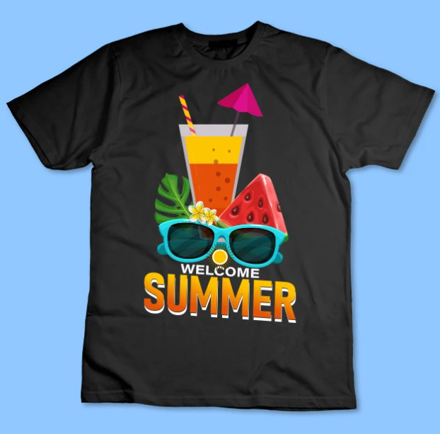 Welcome Summer Tropical Drink Sunglasses Graphic Black Vacation T-Shirt