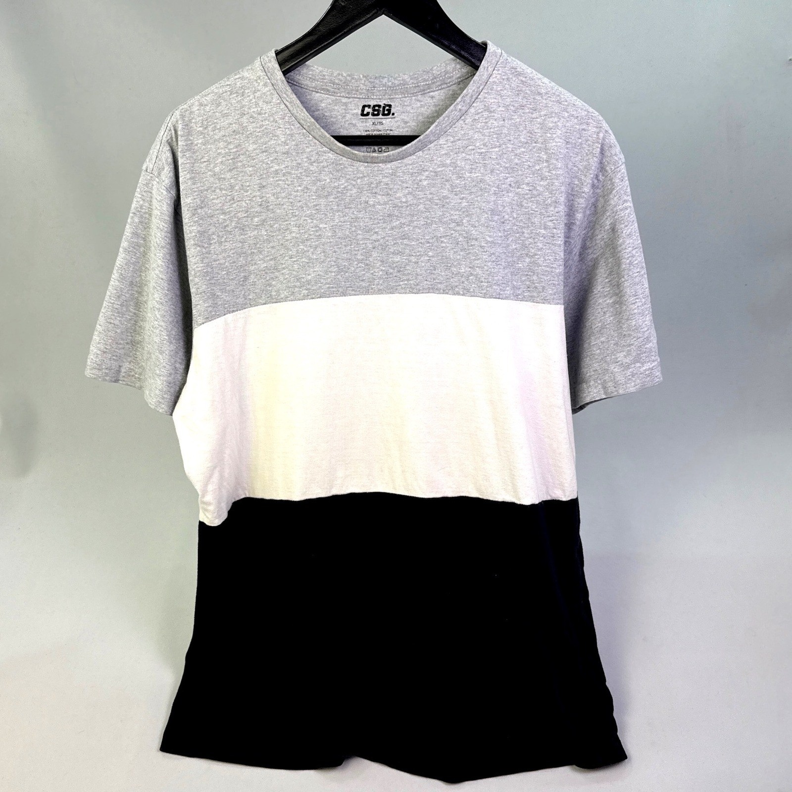 CSG Mens Colorblock Short Sleeve T-Shirt Gray White Black XL 100% Cotton Tee