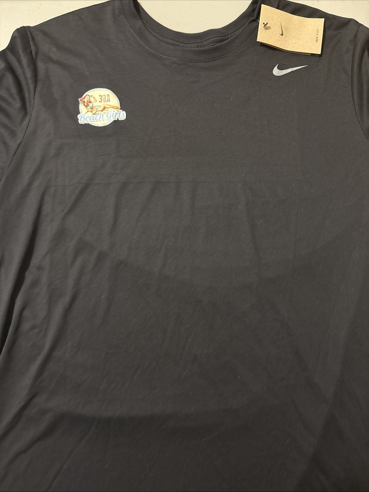 The Nike Tee Dri-Fit Men’s 2 XXL Black Short Sleeve With 30A Beach Girls Emblem
