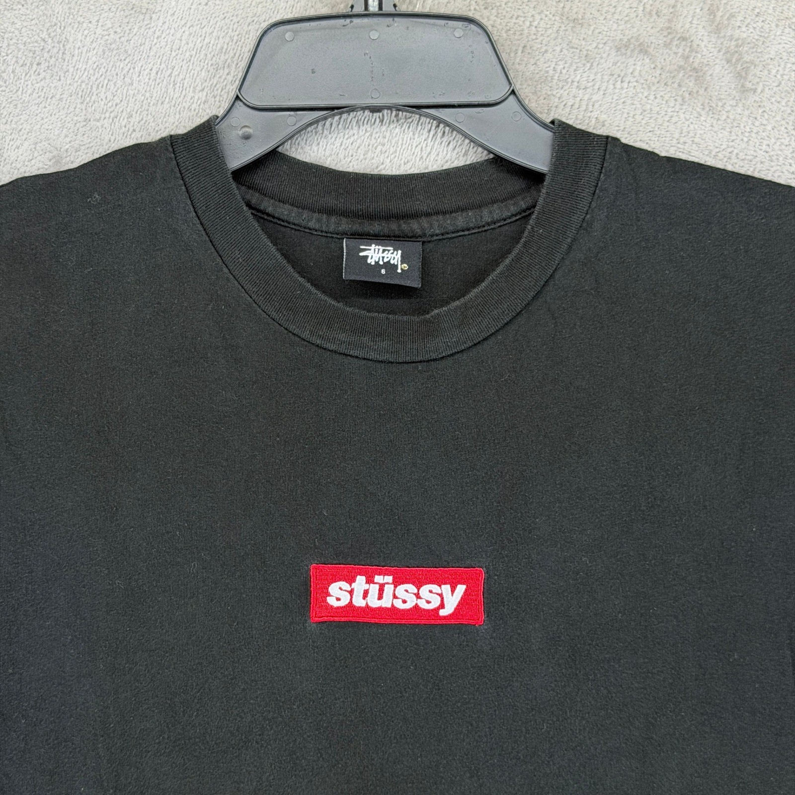 Stussy Mens Black Embroidered Red Box Logo Cotton Short Sleeve T-Shirt Size S